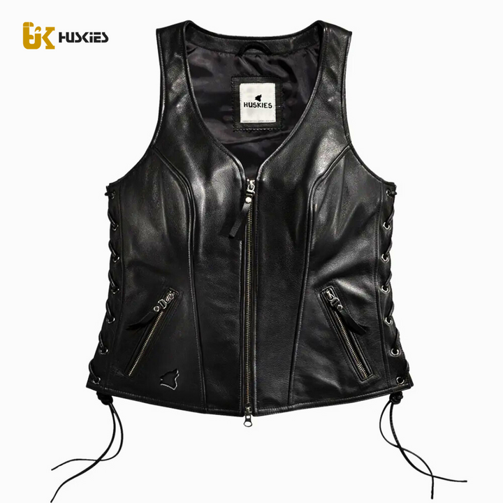 Women Leather Moto Racer Vest - ATELIER HUSKIES