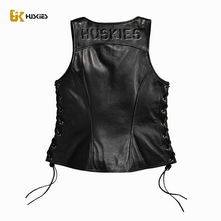 Women Leather Moto Racer Vest - ATELIER HUSKIES